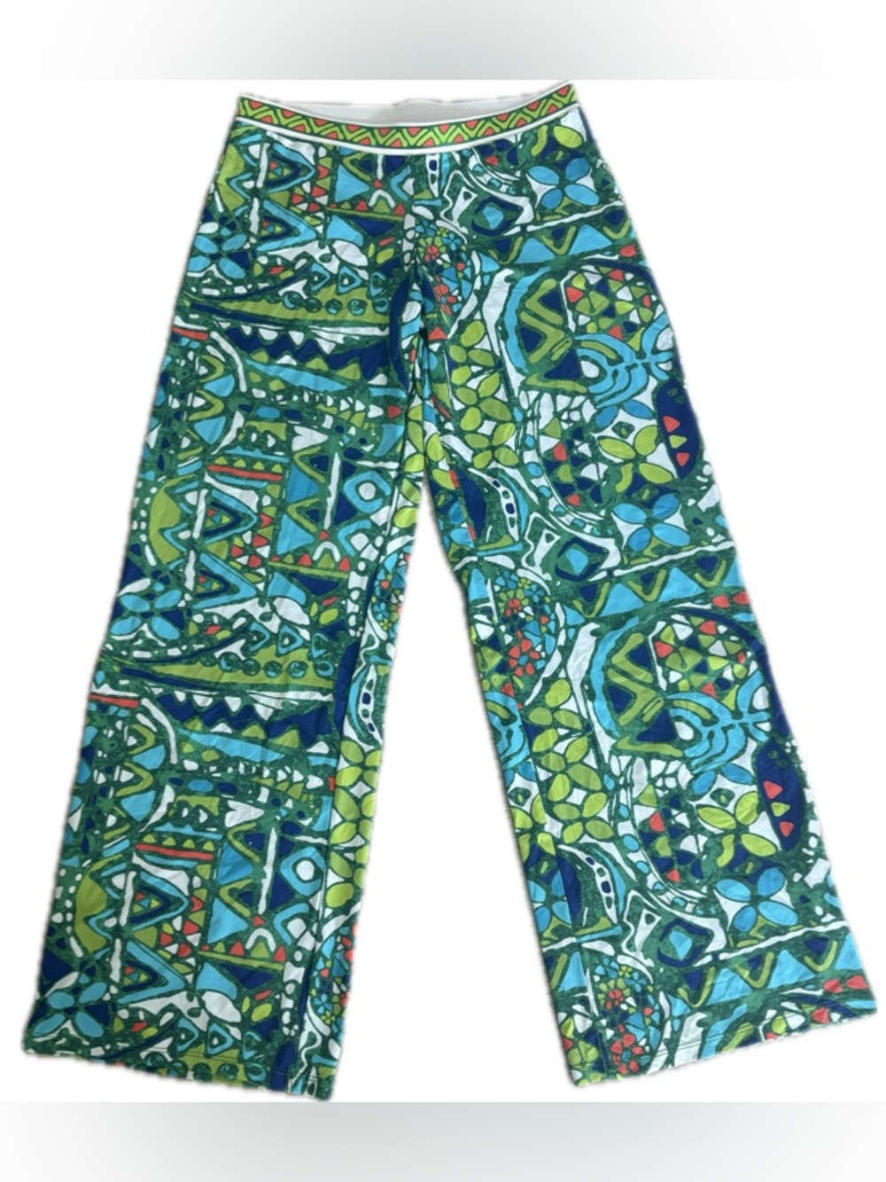 Trina Turk | Vibrant Green Geometric Wide Leg Pants | Sz S | VGC